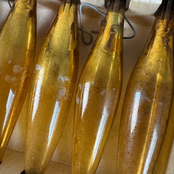 Vintage Glass Christmas Tree Ornaments Amber Teardrop Icicle Set of 12 Japan - Picture 6 of 11